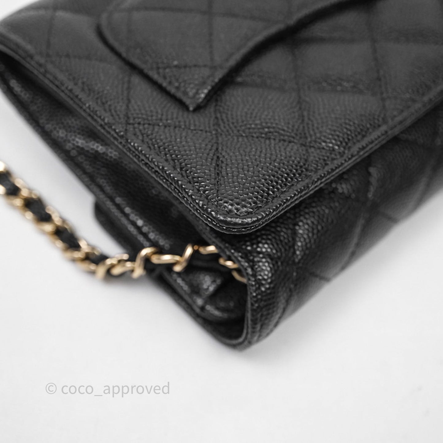 Chanel Quilted Mini Wallet on Chain WOC Black Caviar Gold Hardware