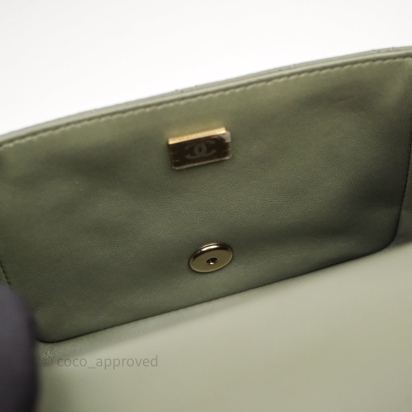 Chanel Quilted Mini Square Olive Green Lambskin Gold Hardware