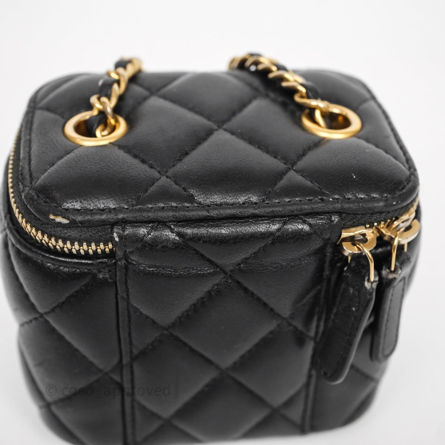 Chanel Mini Black Lambskin Vanity Pearl Crush With Chain Gold Hardware