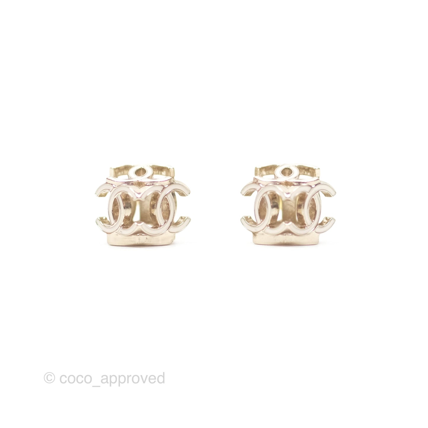 Chanel CC Gold/ White Cube Earrings Gold Tone 22K