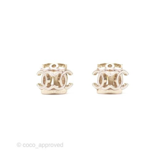 Chanel CC Gold/ White Cube Earrings Gold Tone 22K