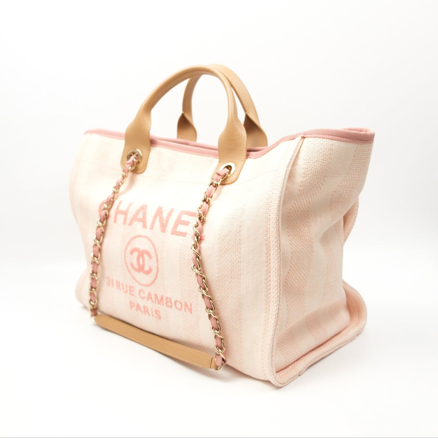 Chanel Canvas Large Deauville Tote Light Pink Stripe