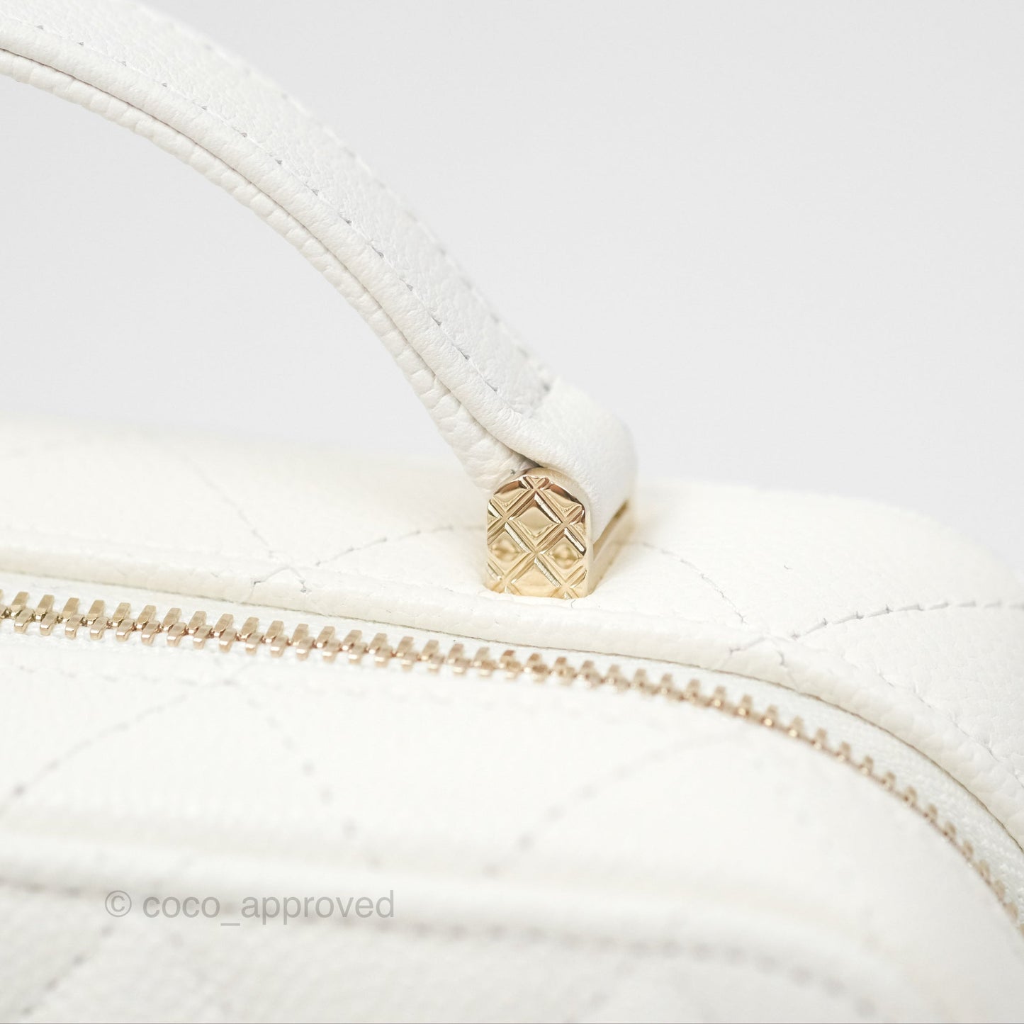 Chanel Quilted Top Handle Vanity White Caviar Gold Hardware