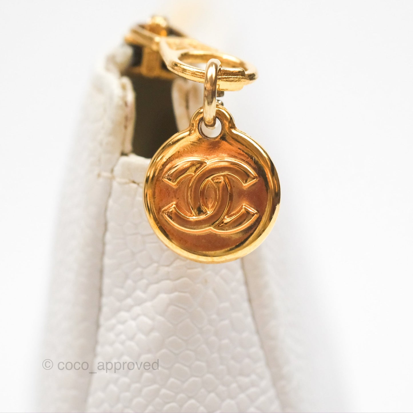 Chanel Vintage CC Clutch White Caviar Gold Hardware