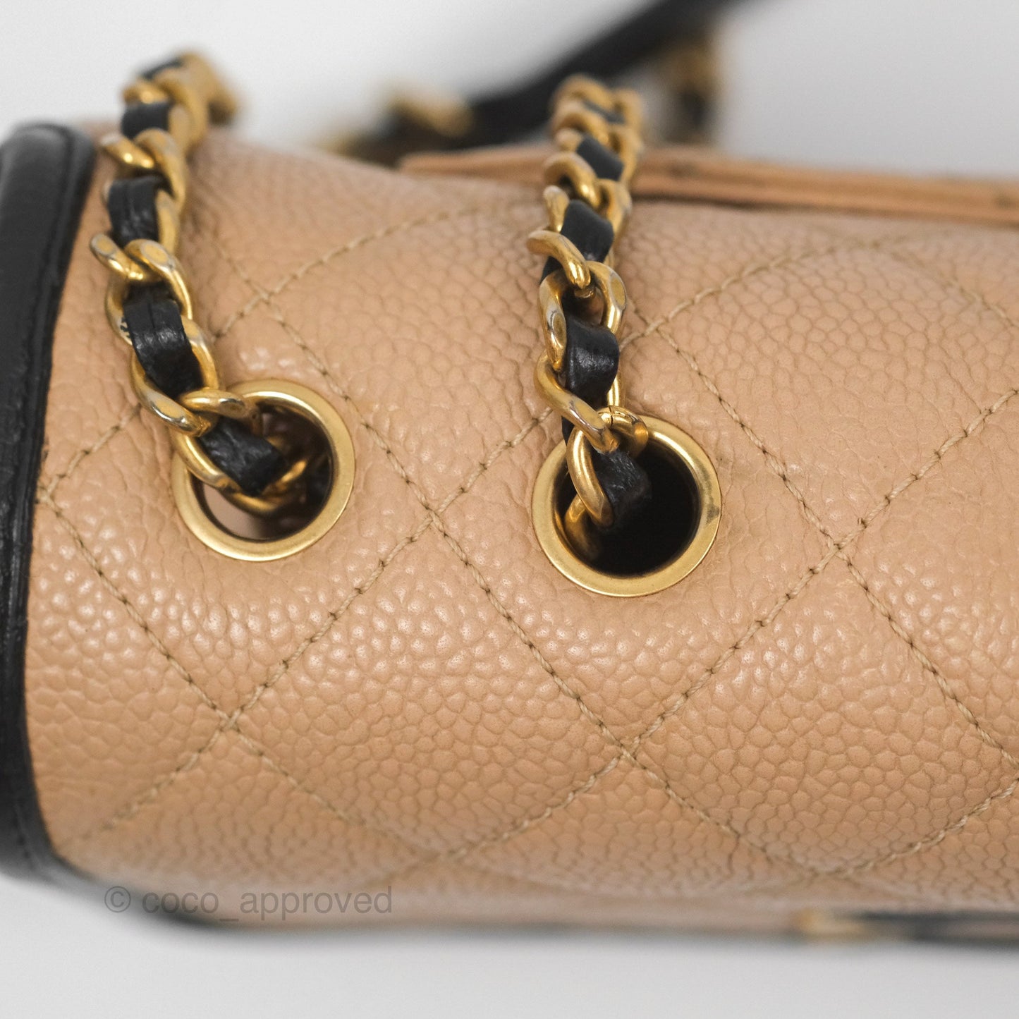 Chanel Small CC Filigree Flap Quilted Beige Black Caviar