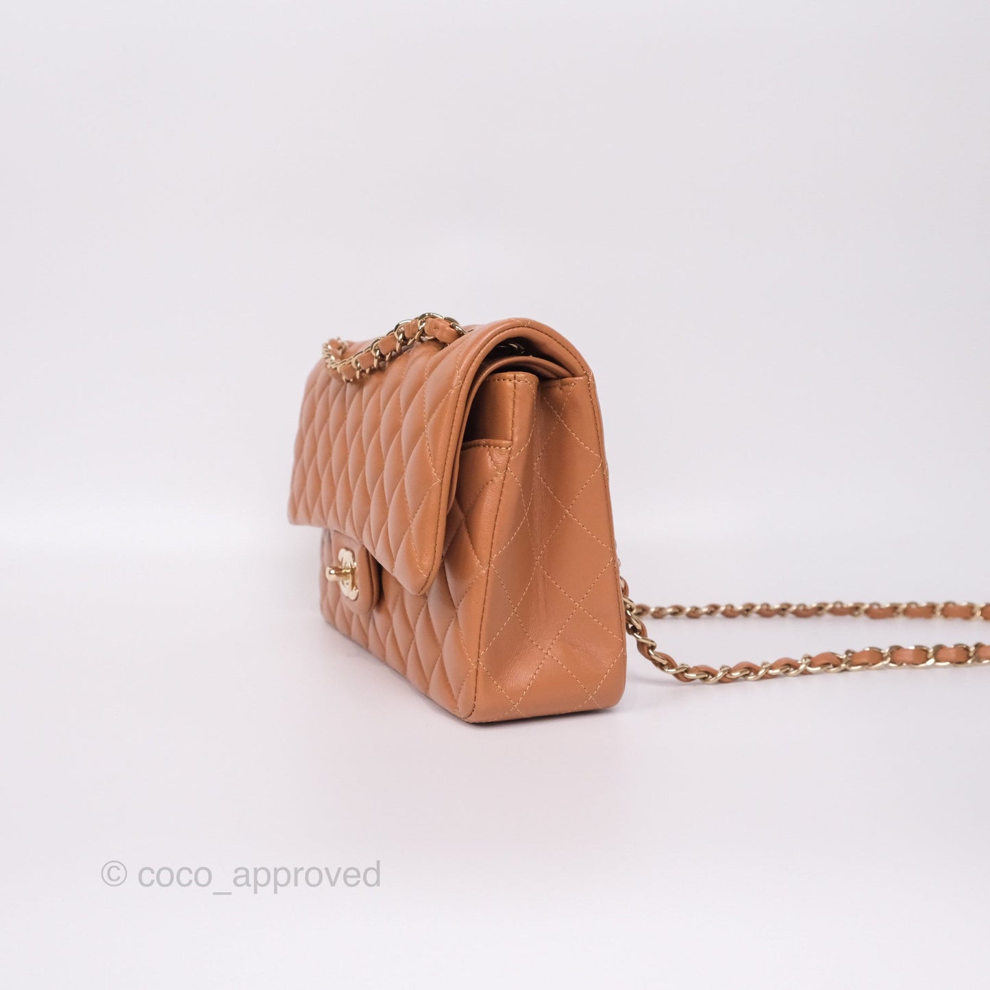 Chanel Medium Classic Quilted Flap Dark Beige Caramel Lambskin Gold Hardware