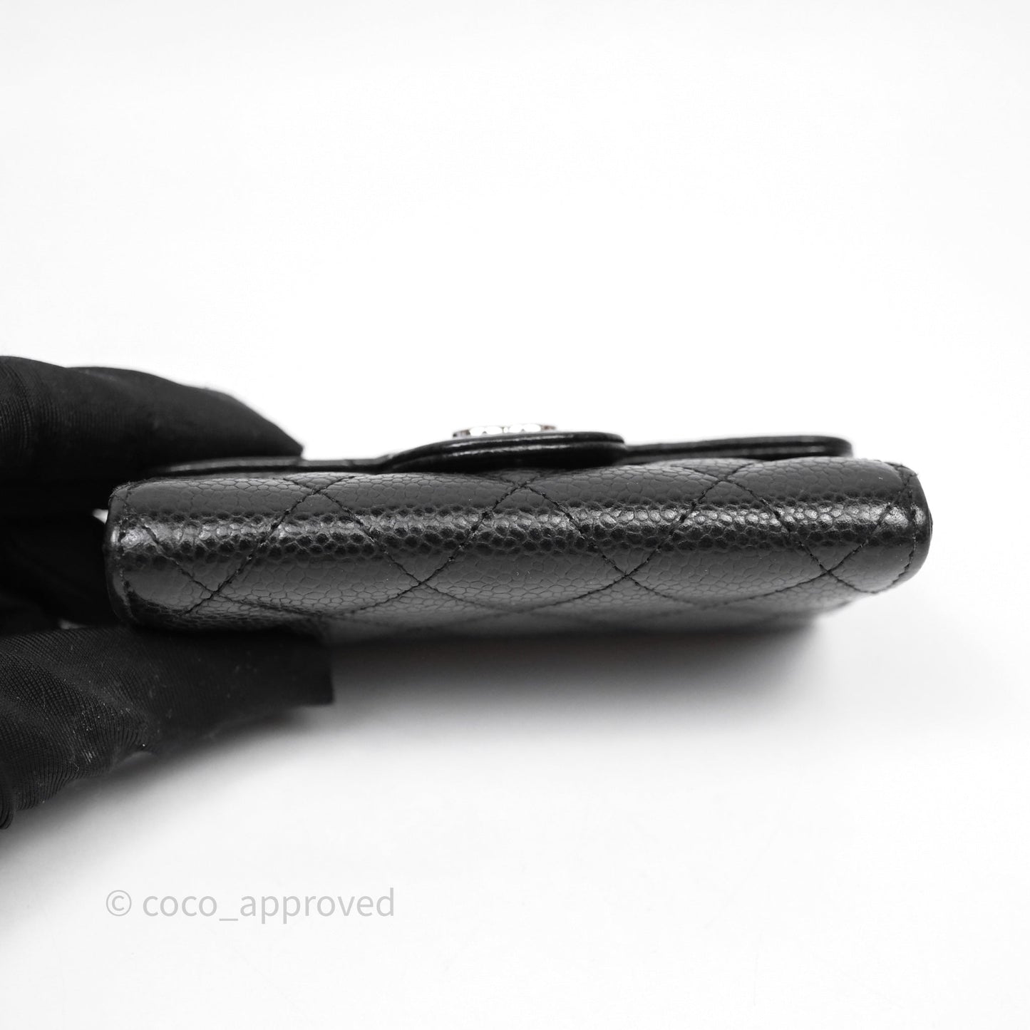 Chanel Quilted Flap Card Holder Black Caviar Silver Hardware