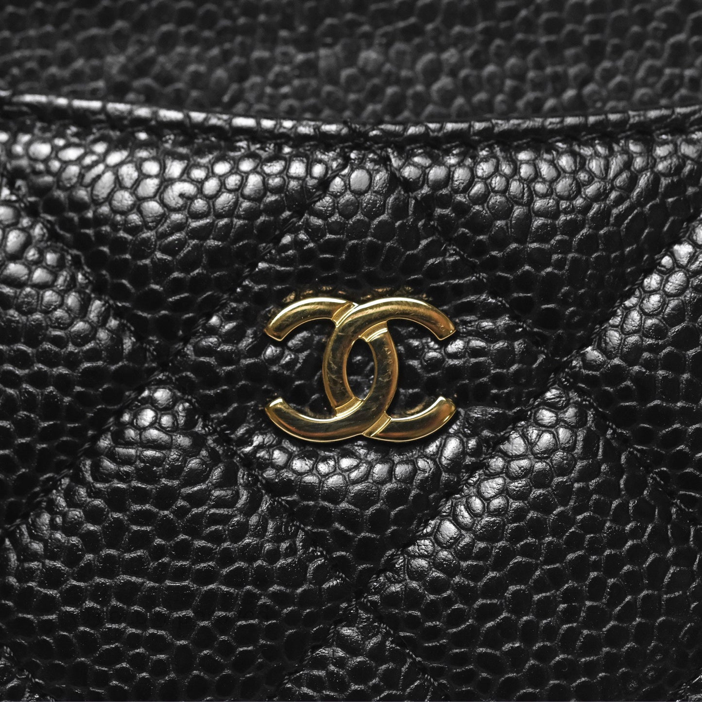 Chanel Classic Flat Card Holder Black Caviar Gold Hardware