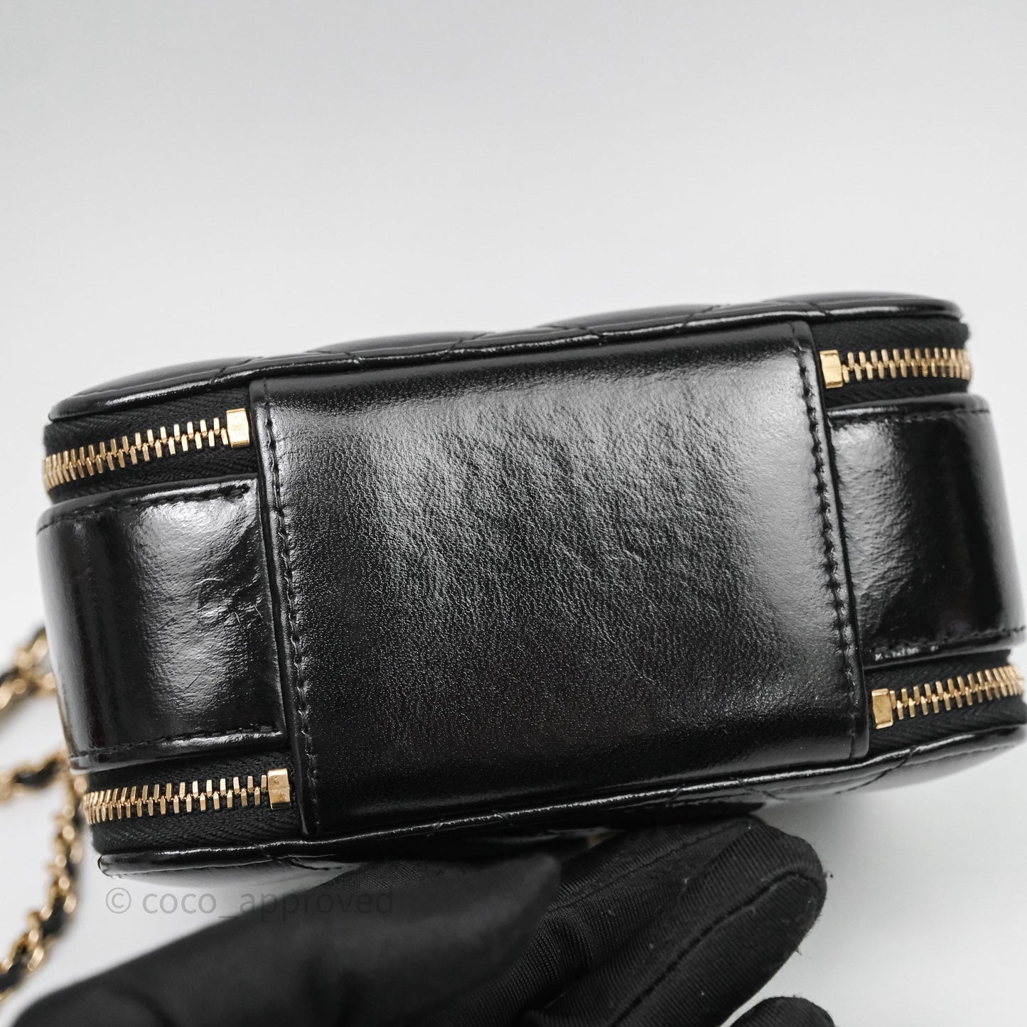 Chanel Small Top Handle Vanity Case Black Shiny Crumpled Calfskin Gold Hardware