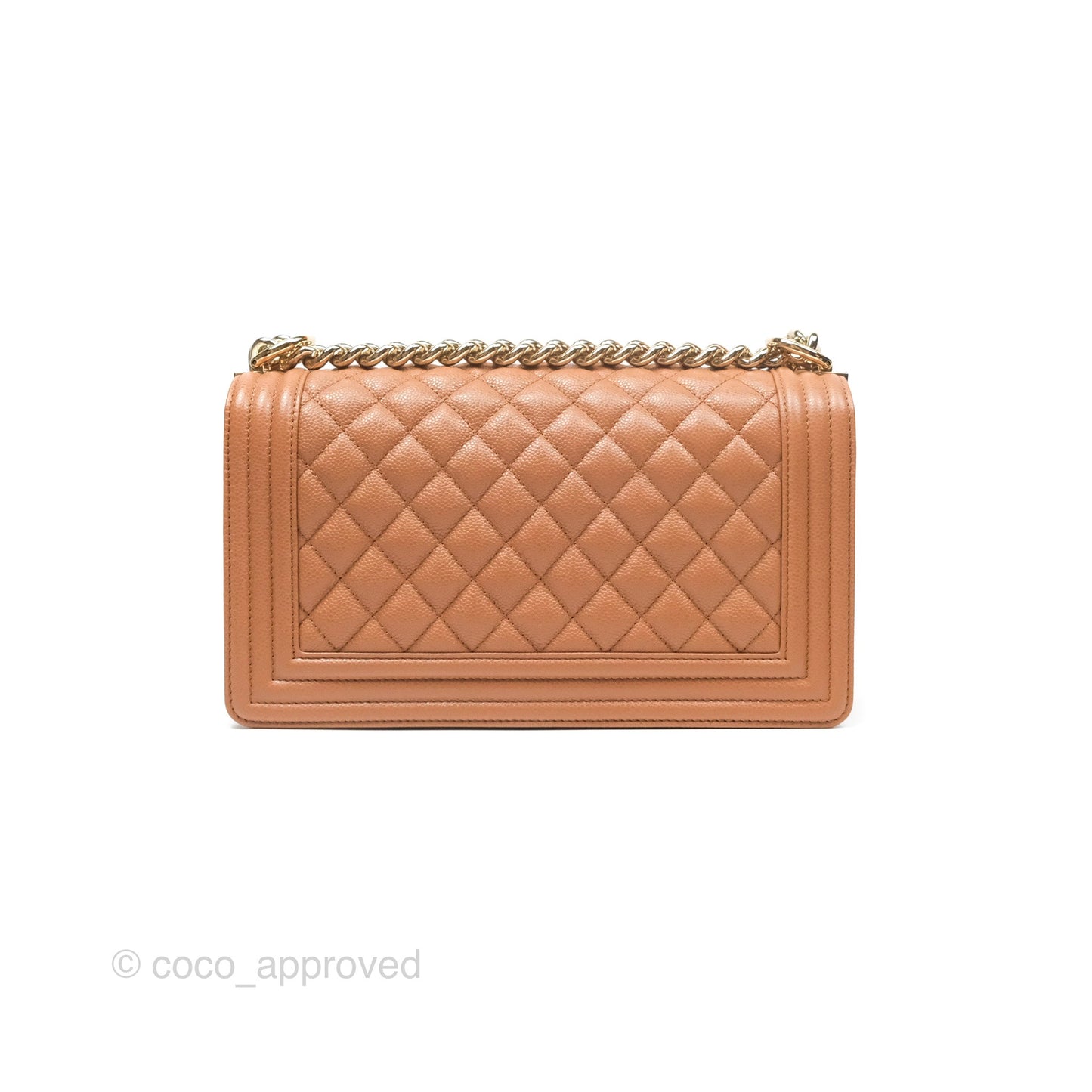 Chanel Quilted Medium Boy Dark Caramel Beige Caviar Gold Hardware