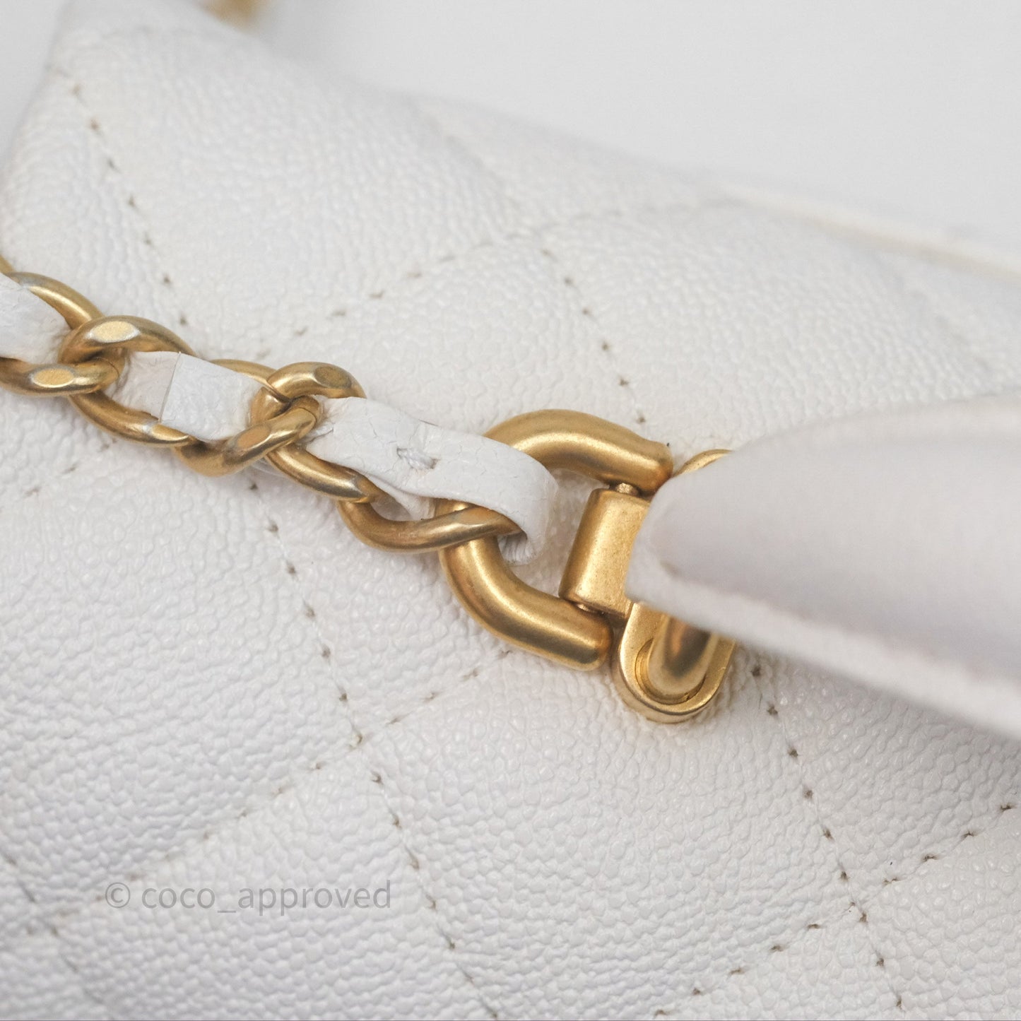 Chanel Top Handle Mini Rectangular Flap Bag Ivory White Caviar Aged Gold Hardware