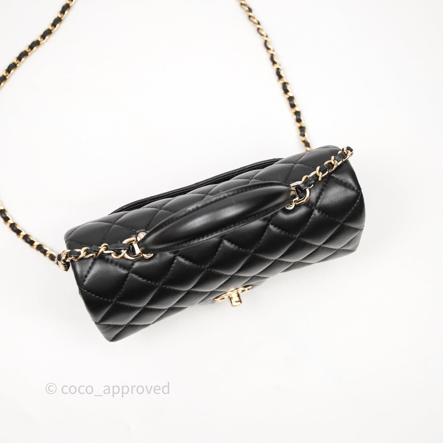 Chanel Top Handle Mini Rectangular Flap Black Lambskin Gold Hardware