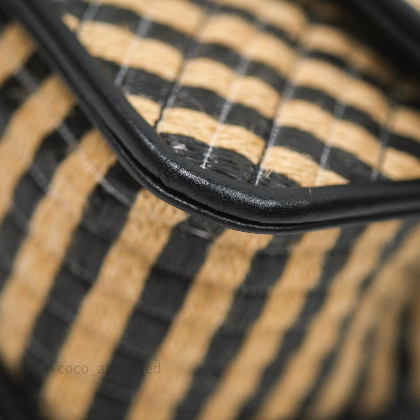 Chanel Quilted Mini Rectangular Flap Raffia Jute Thread Black & Beige Gold Hardware