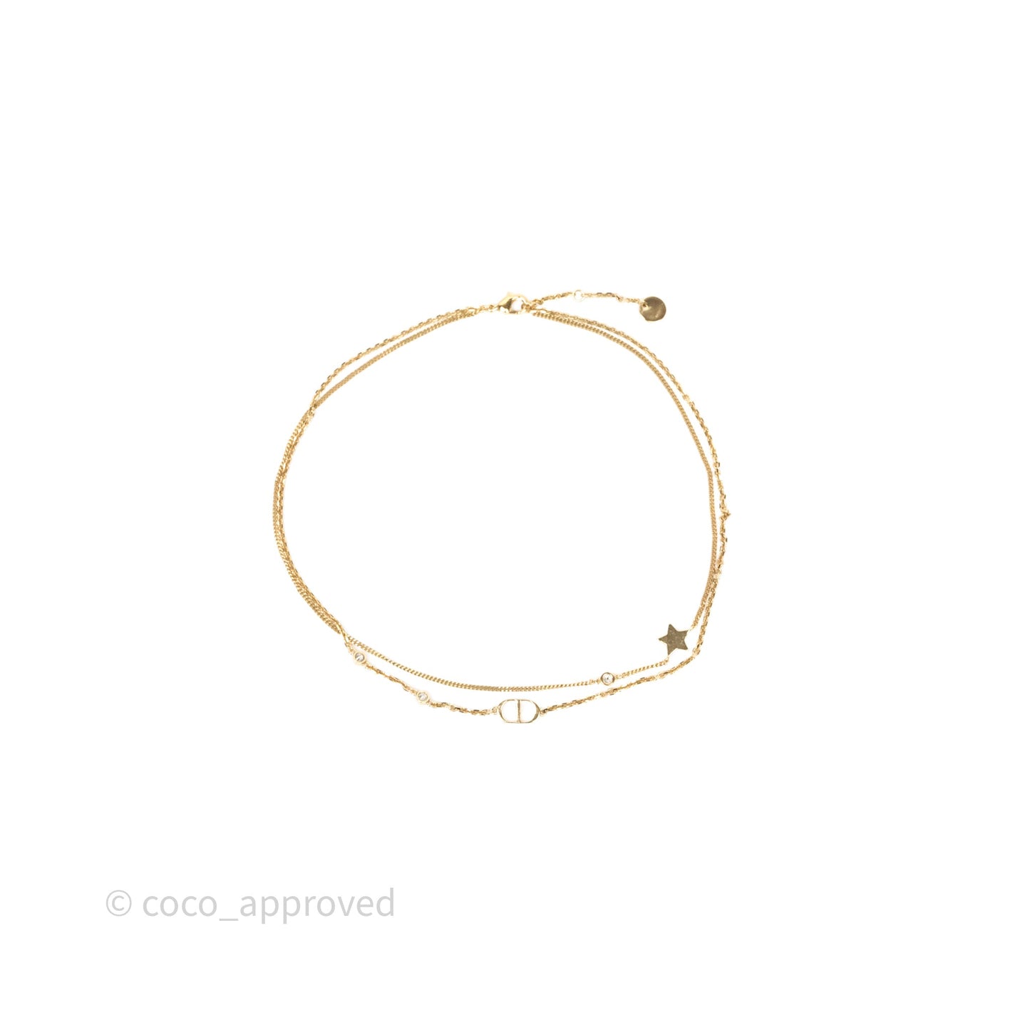 Christian Dior CD Petit Double Necklace Crystal Gold Tone