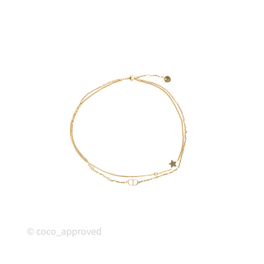 Christian Dior CD Petit Double Necklace Crystal Gold Tone