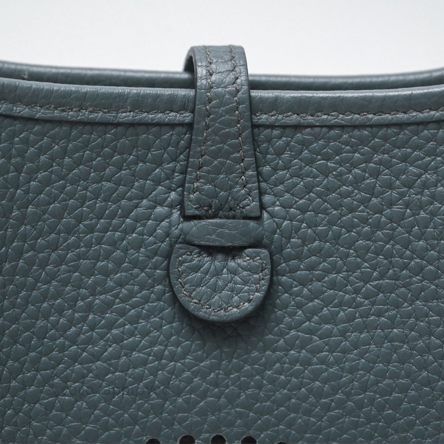 Hermès Mini Evelyne 16 Bleu Orage Y7 / Bleu Brume T0 Clemence Gold Hardware