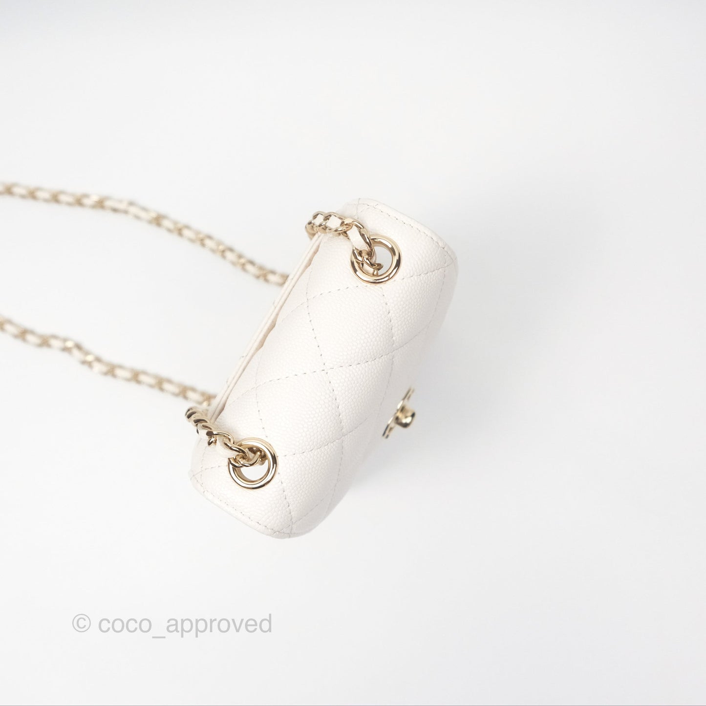 Chanel Classic Quilted Phone Holder White Caviar Gold Hardware