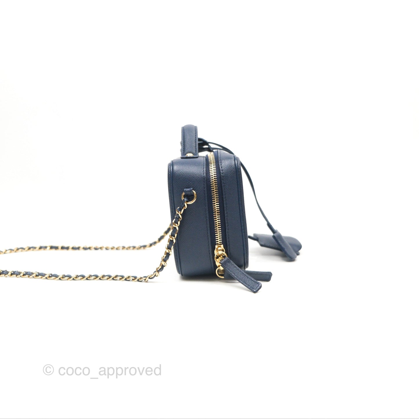 Chanel Quilted Small CC Filigree Vanity Case Navy Caviar Gold Hardware