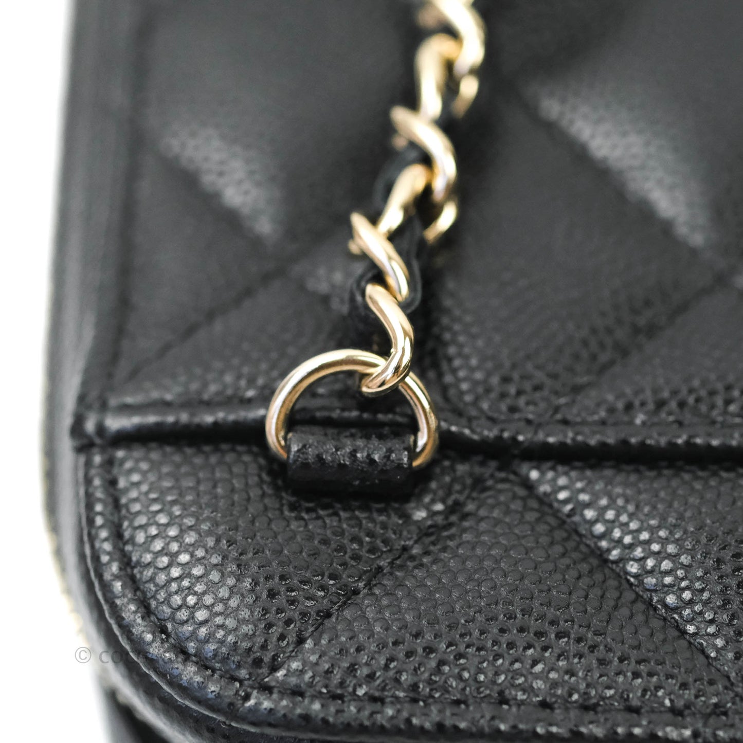 Chanel Quilted Classic Clutch With Chain Black Caviar Light Gold Hardware