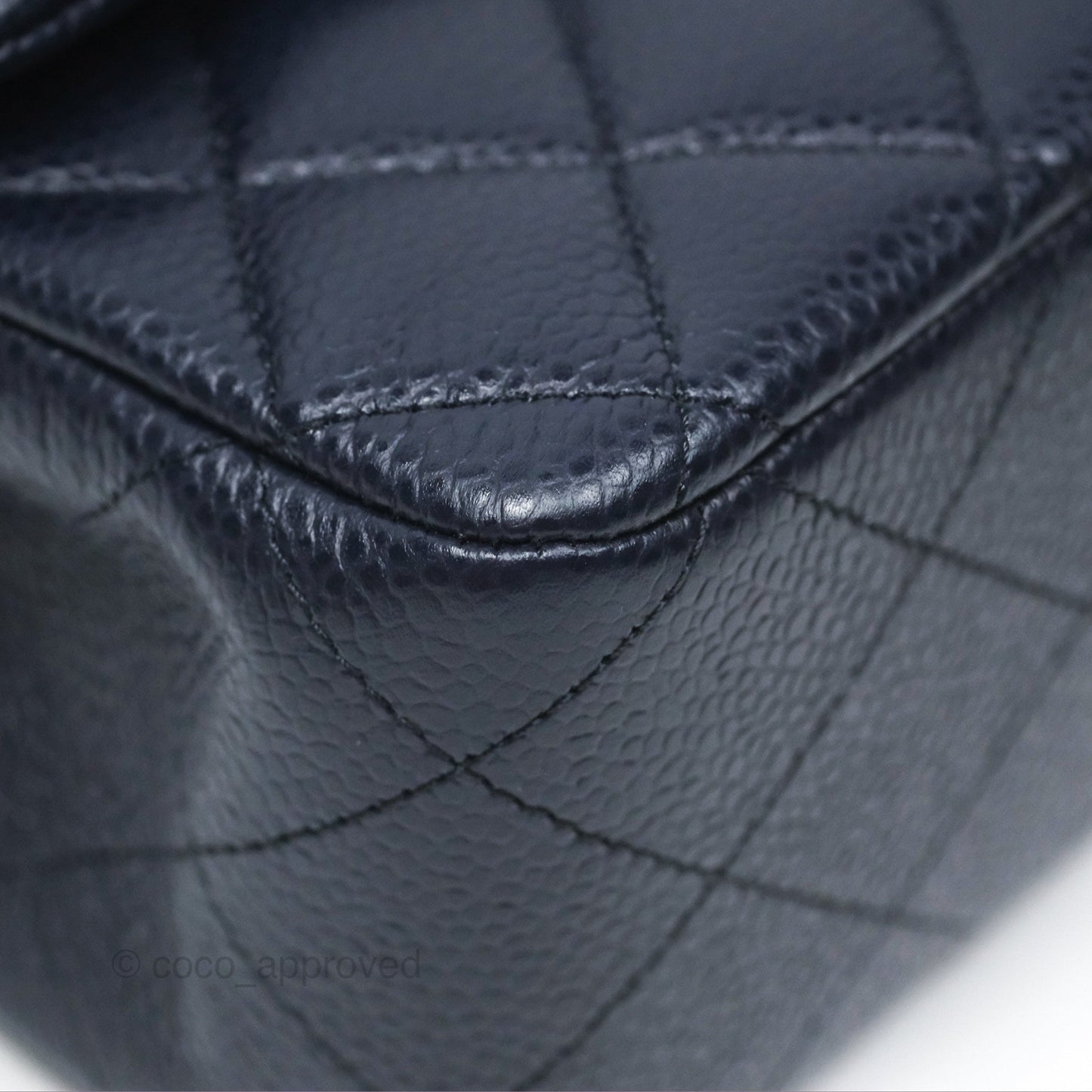 Chanel Classic M/L Medium Flap Quilted French Navy Caviar Aged Gold Hardware
