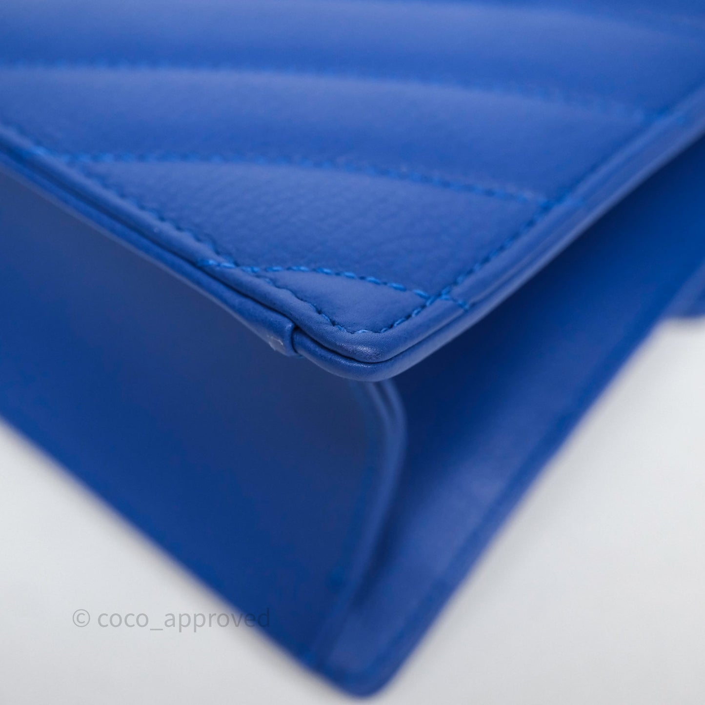 Chanel Chevron Square Envelope Flap Bag Royal Blue Calfskin Gold Hardware 19C