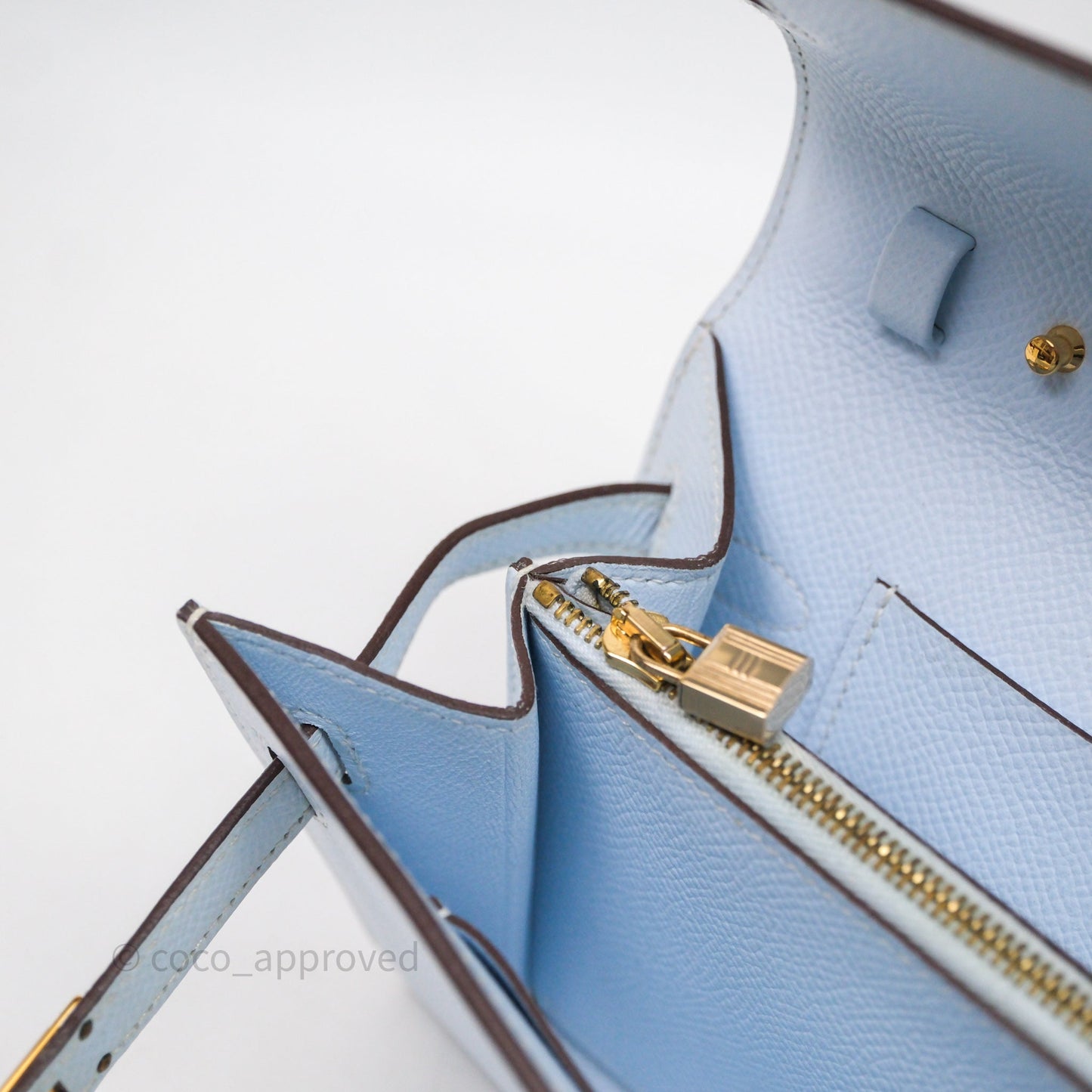 Hermes Kelly To Go Bleu Brume Epsom Gold Hardware