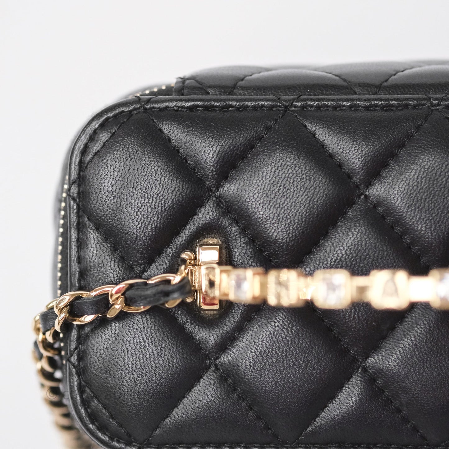 Chanel Crystals Top Handle Vanity Rectangular Black Lambskin Gold Hardware