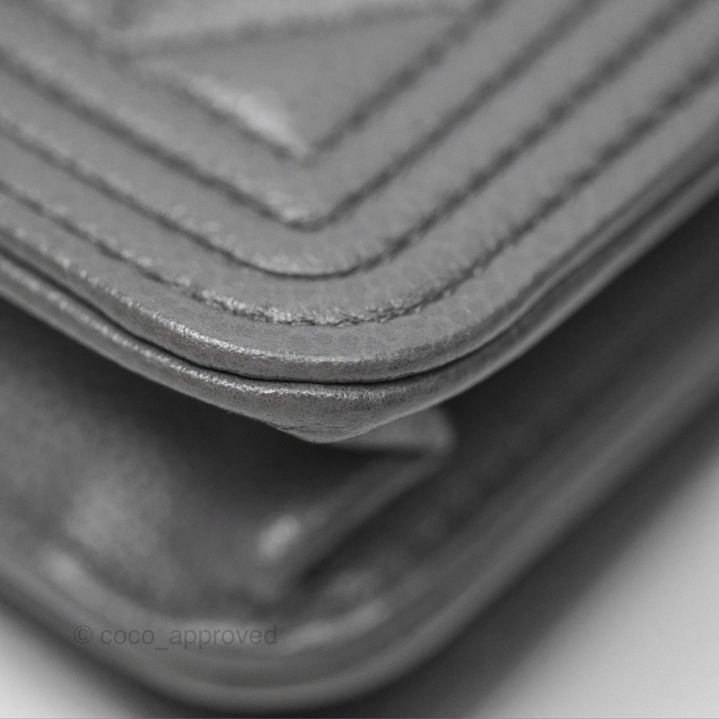 Chanel Quilted Boy Wallet on Chain WOC Grey Caviar Aged Gold Hardware
