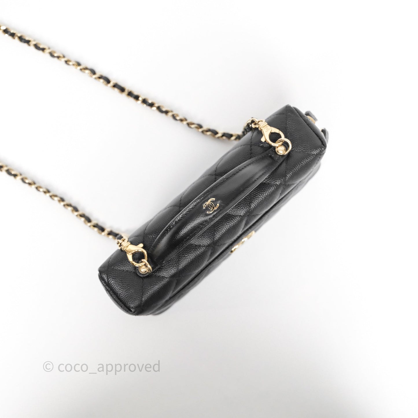 Chanel Top Handle Long Vanity with Chain Black Caviar Gold Hardware 25C
