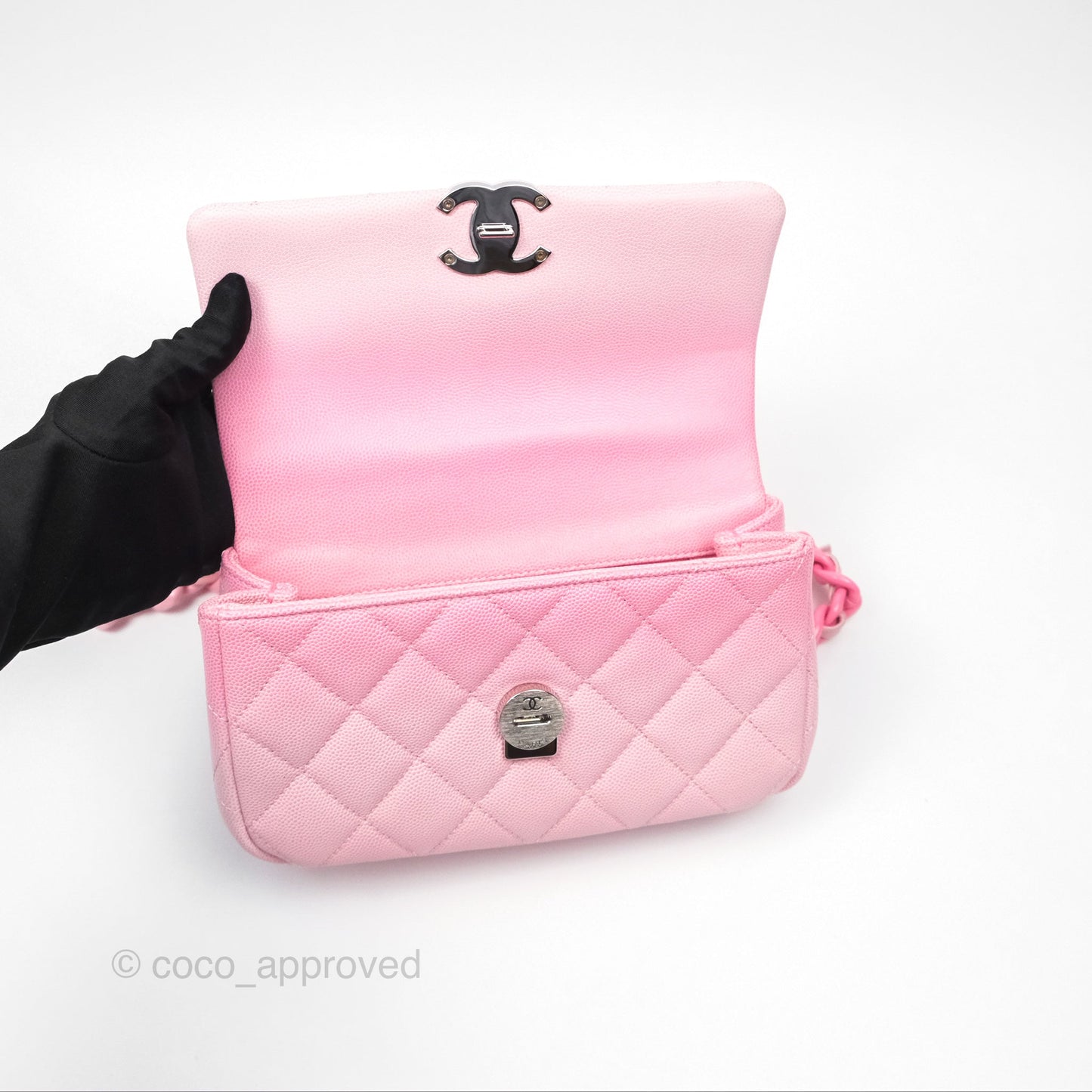 Chanel Mini Flap Bag Pink Ombre Caviar Pink Lacquered Metal Hardware 24C