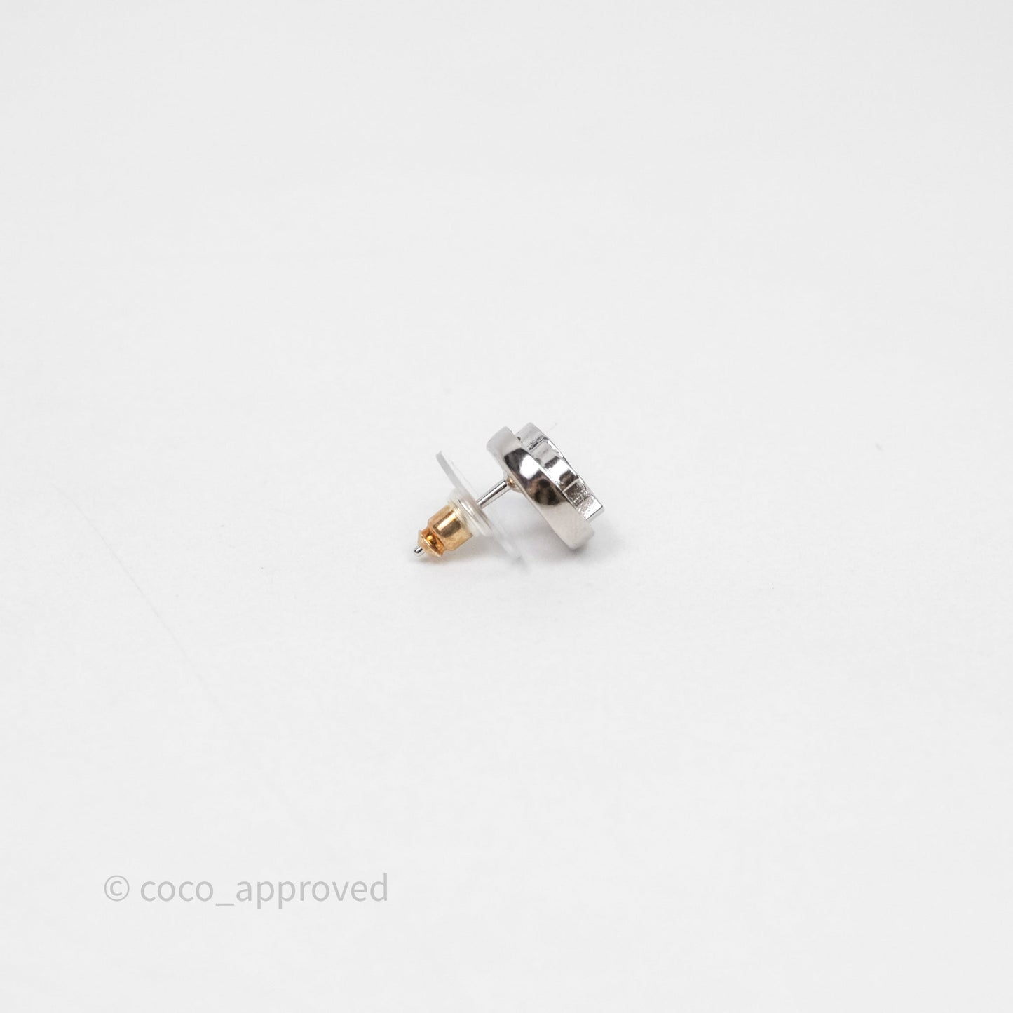 Chanel CC Crystals Round Earrings Silver Tone 25S