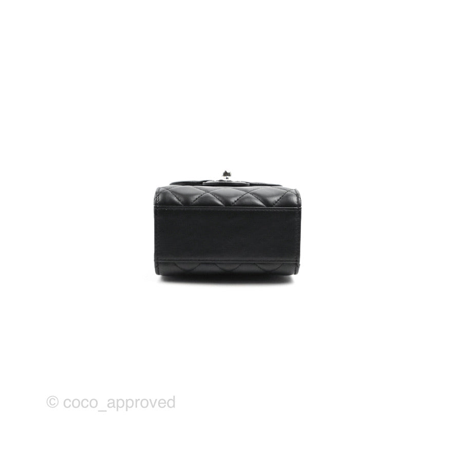 Chanel Classic Quilted Phone Holder Black Lambskin Silver Hardware