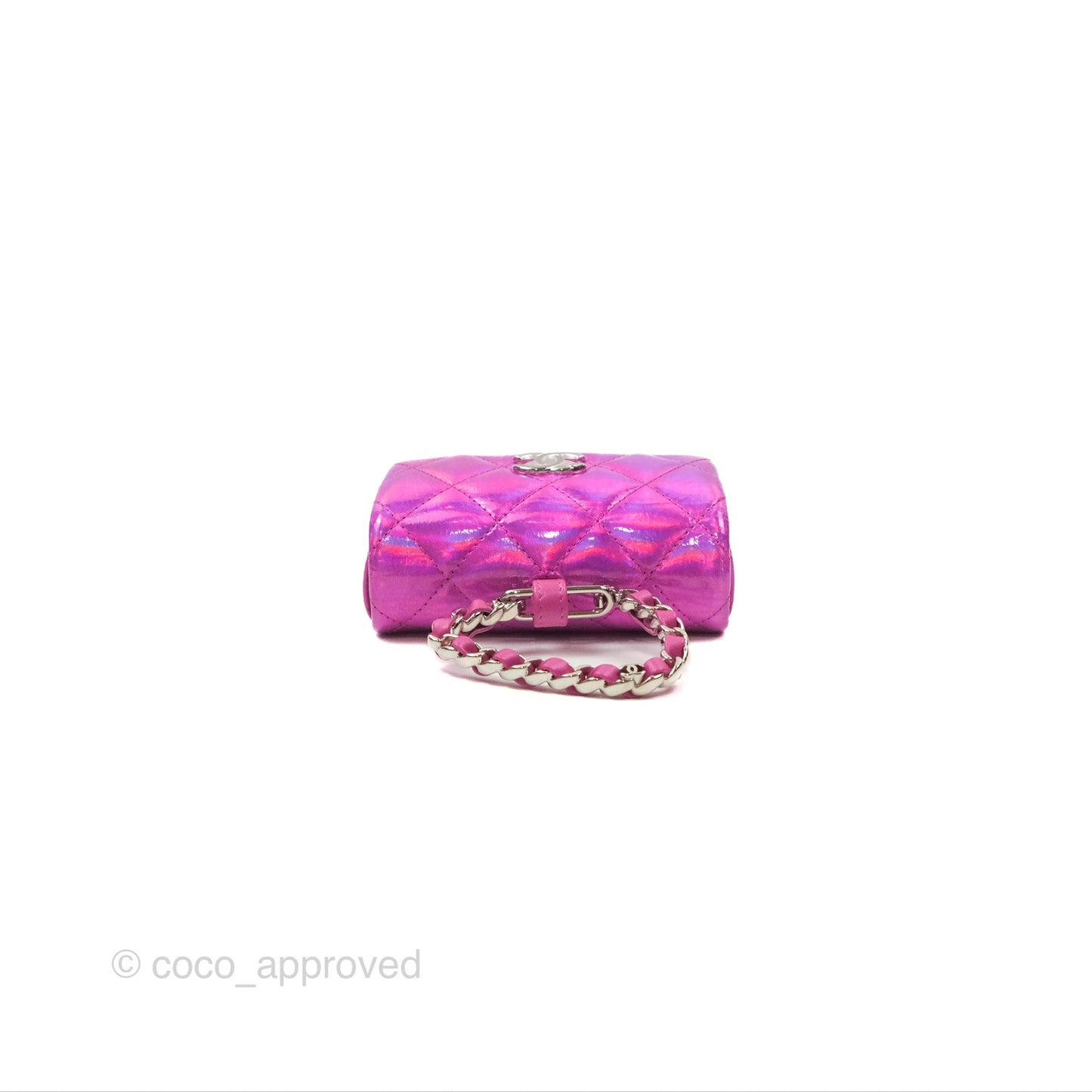 Chanel Card Holder Pouch with Hook Fuchsia Iridescent Mirror Goatskin