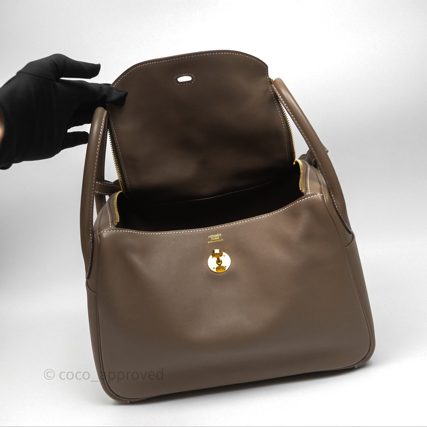 Hermès Lindy 30 Etoupe 18 Swift Gold Hardware
