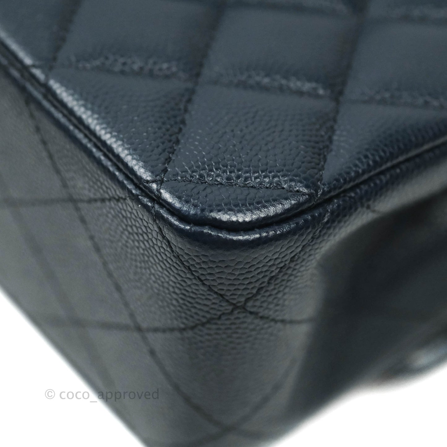Chanel Quilted M/L Medium Double Flap Navy Caviar Gold Hardware