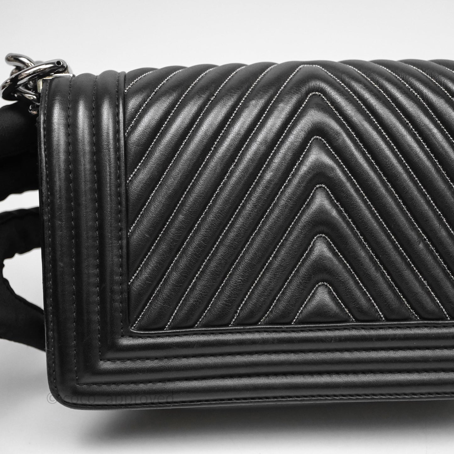 Chanel Small Boy Beaded Chevron Black Lambskin Silver Hardware