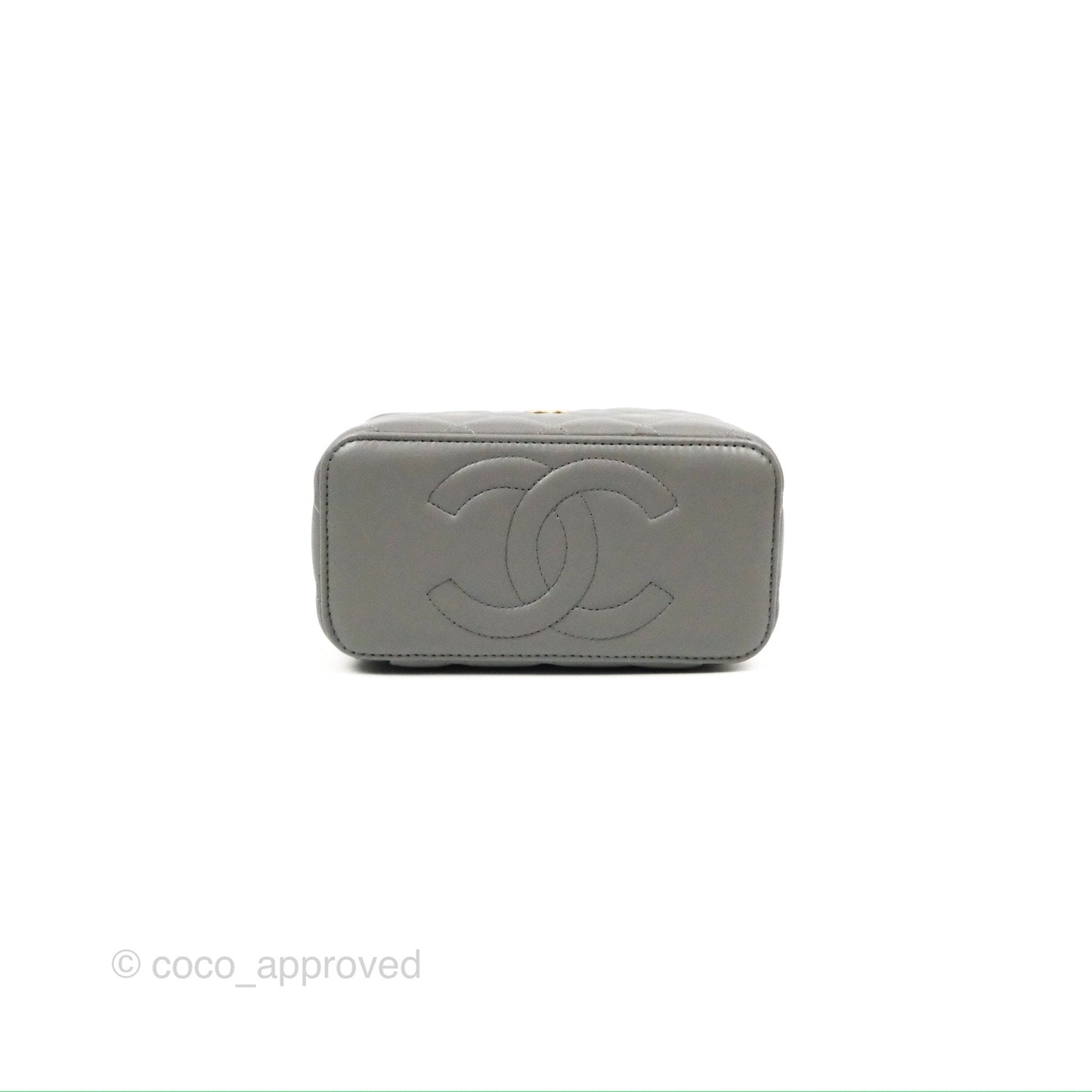 Chanel Vanity Rectangular Metal Top Handle Grey Lambskin Aged Gold Hardware