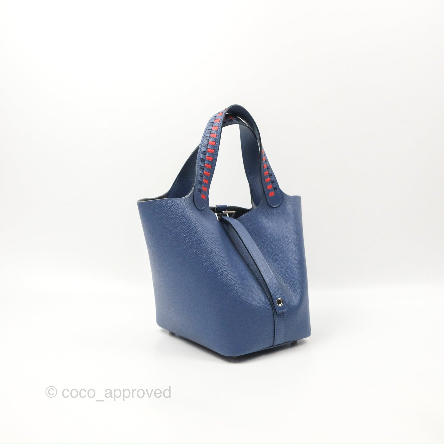 Hermès Tressage De Cuir Picotin Lock 18 Bleu Encre/Brique/Black Epsom Palladium Hardware