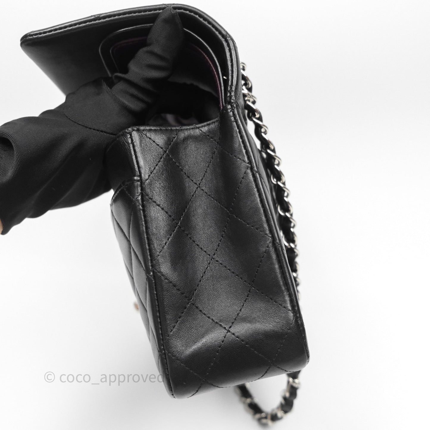 Chanel Classic M/L Medium Flap Quilted Black Lambskin Silver Hardware