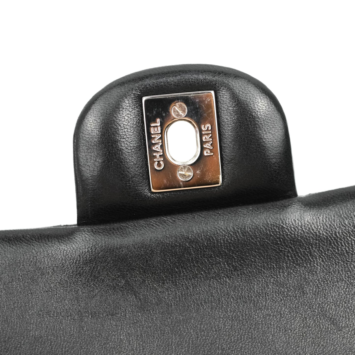 Chanel Classic M/L Medium Double Flap Black Lambskin Silver Hardware