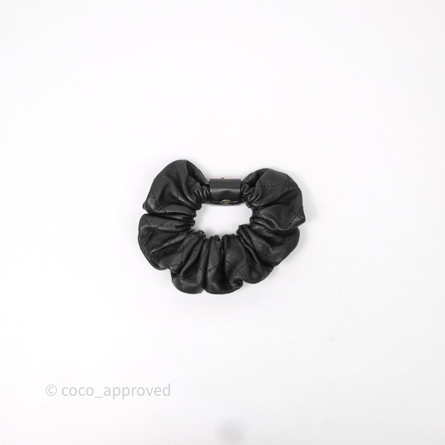 Chanel CC Black Leather Hair Accessory Gold Tone 21K