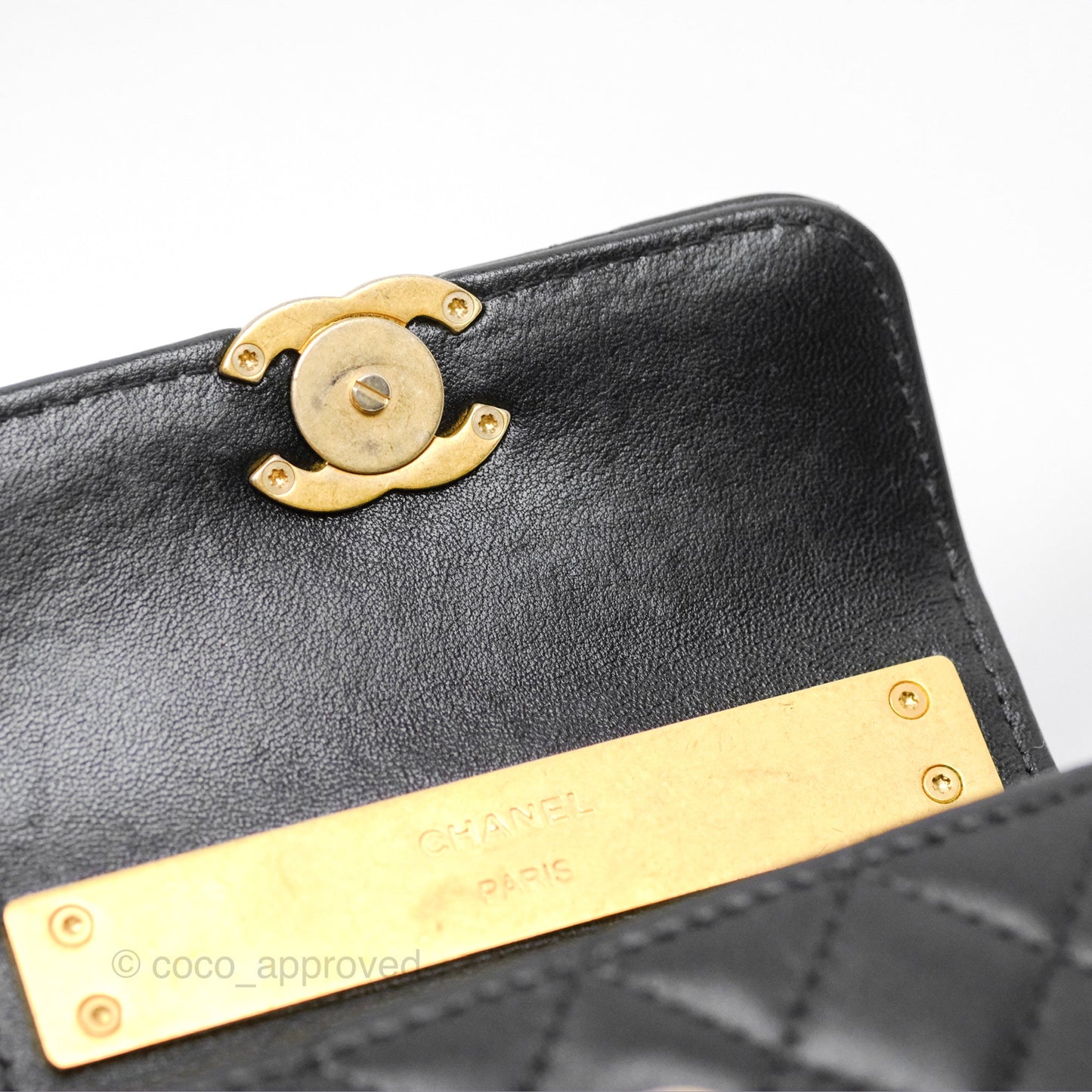 Chanel Mini Enamel Handle Clutch on Chain Black Lambskin Gold Hardware 22B
