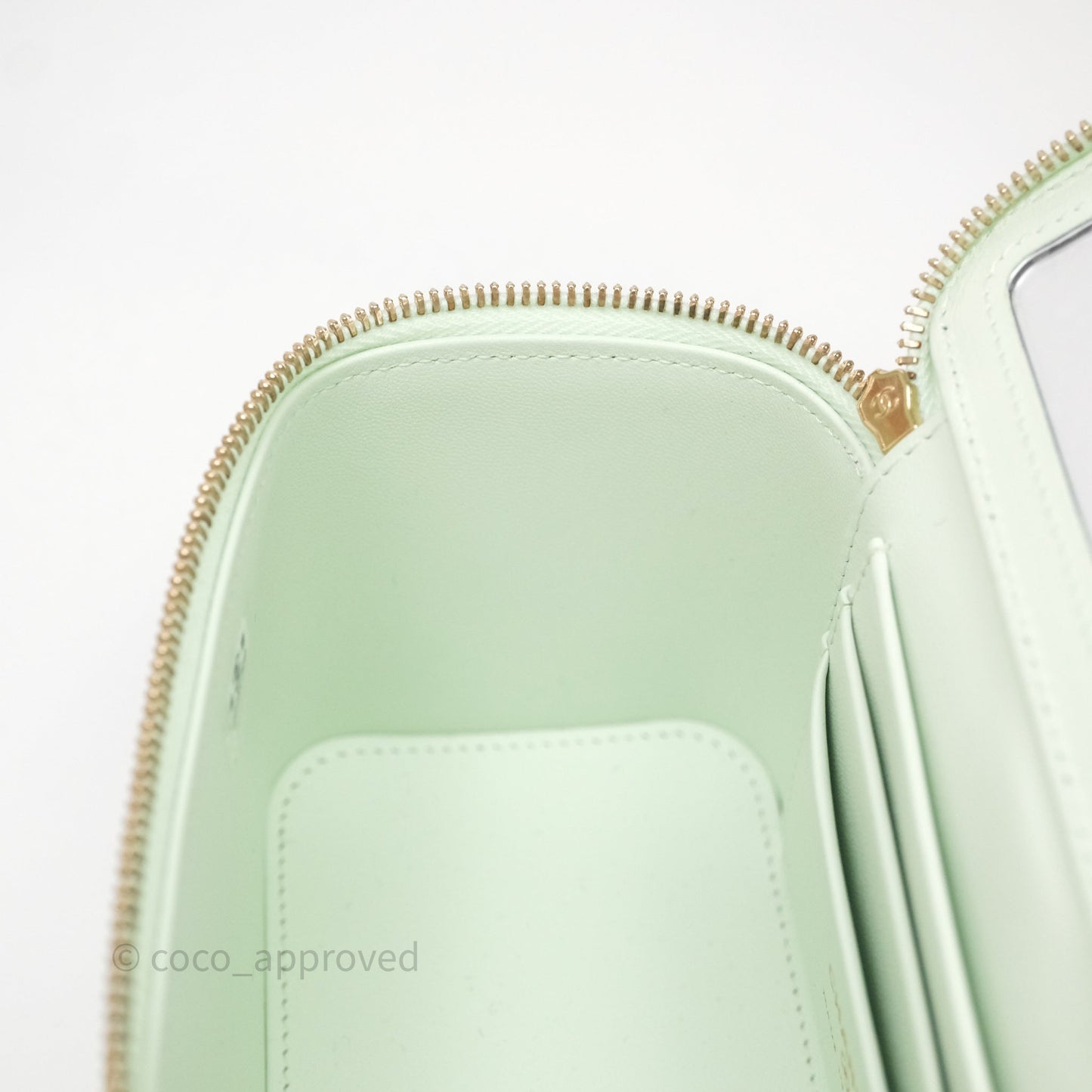 Chanel Vanity Rectangular Top Handle Mint Green Caviar Gold Hardware