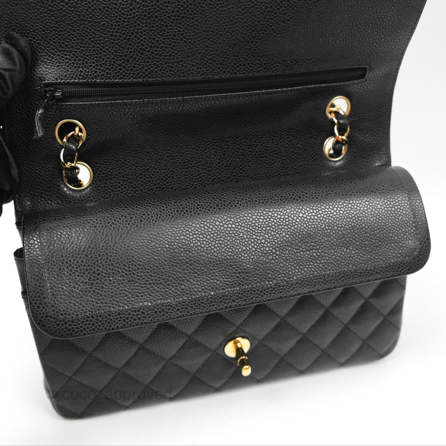 Chanel Classic M/L Medium Flap Quilted Black Caviar Gold Hardware