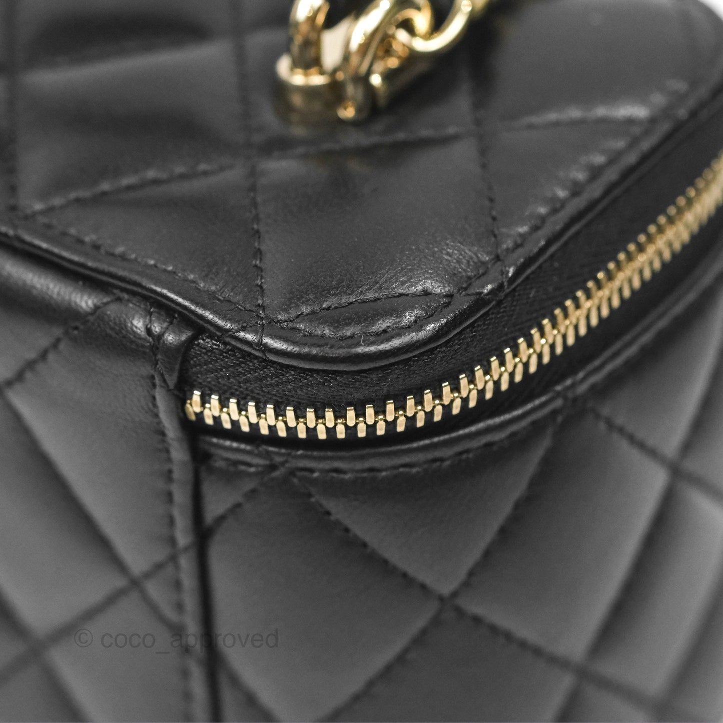 Chanel Vanity Rectangular Top Handle Black Lambskin Gold Hardware