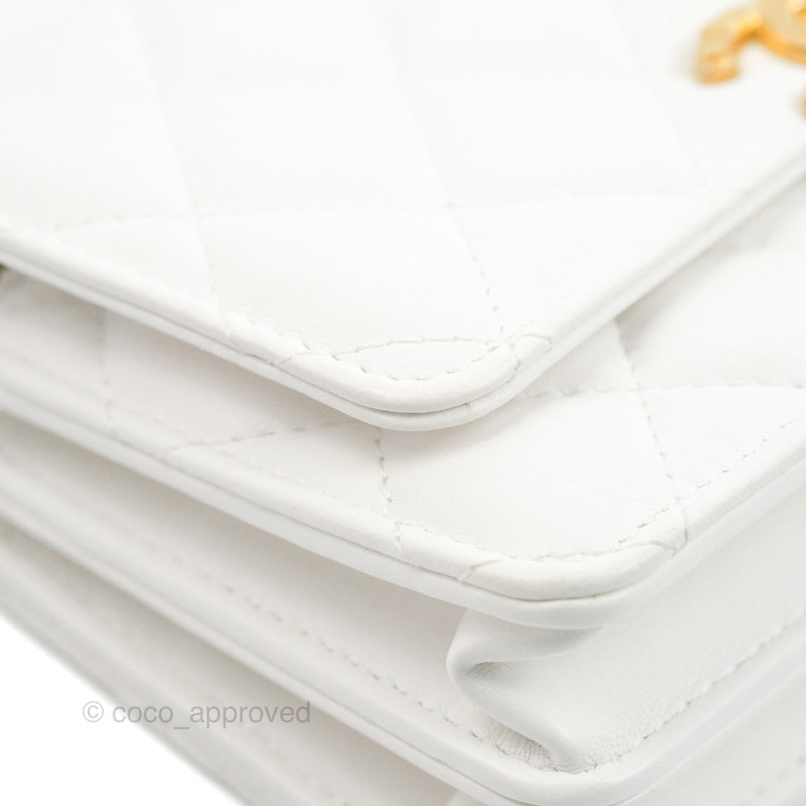 Chanel Mini Resin Chain Wallet on Chain WOC White Lambskin Gold Hardware