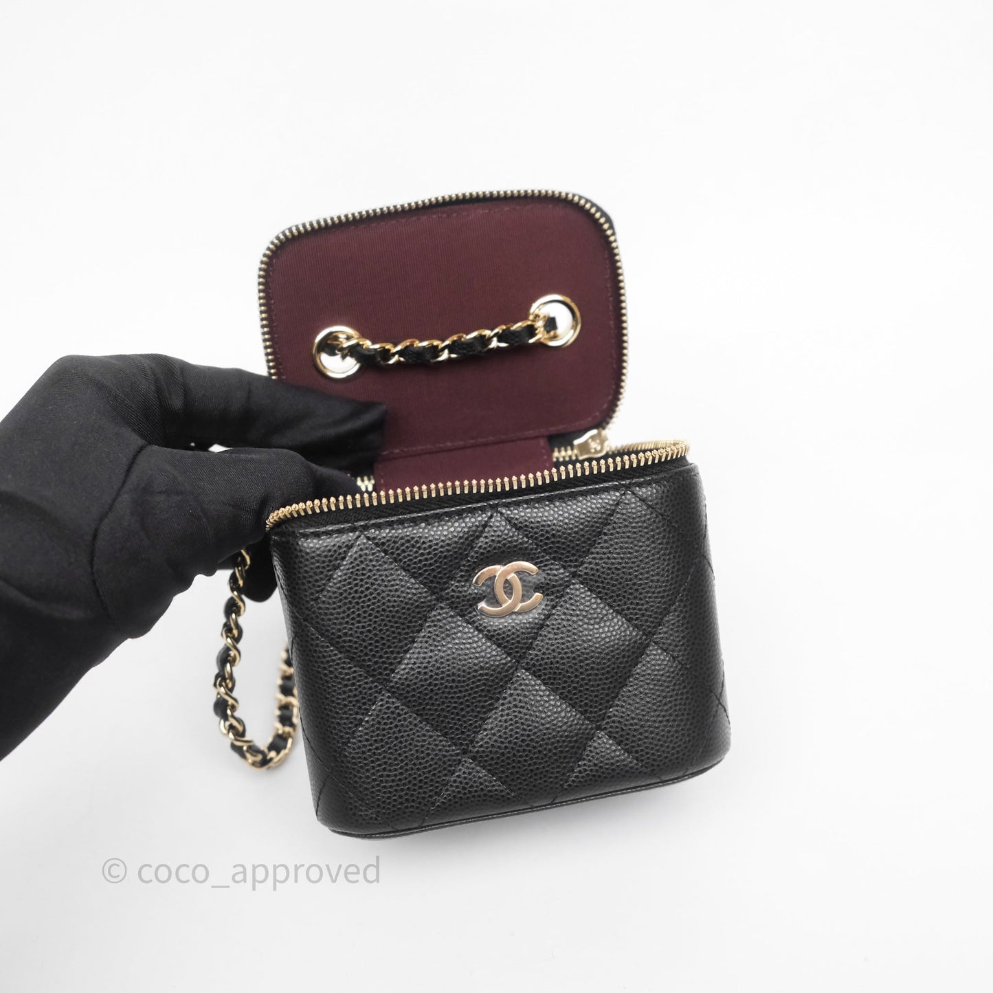 Chanel Mini Vanity With Chain Black Caviar Gold Hardware