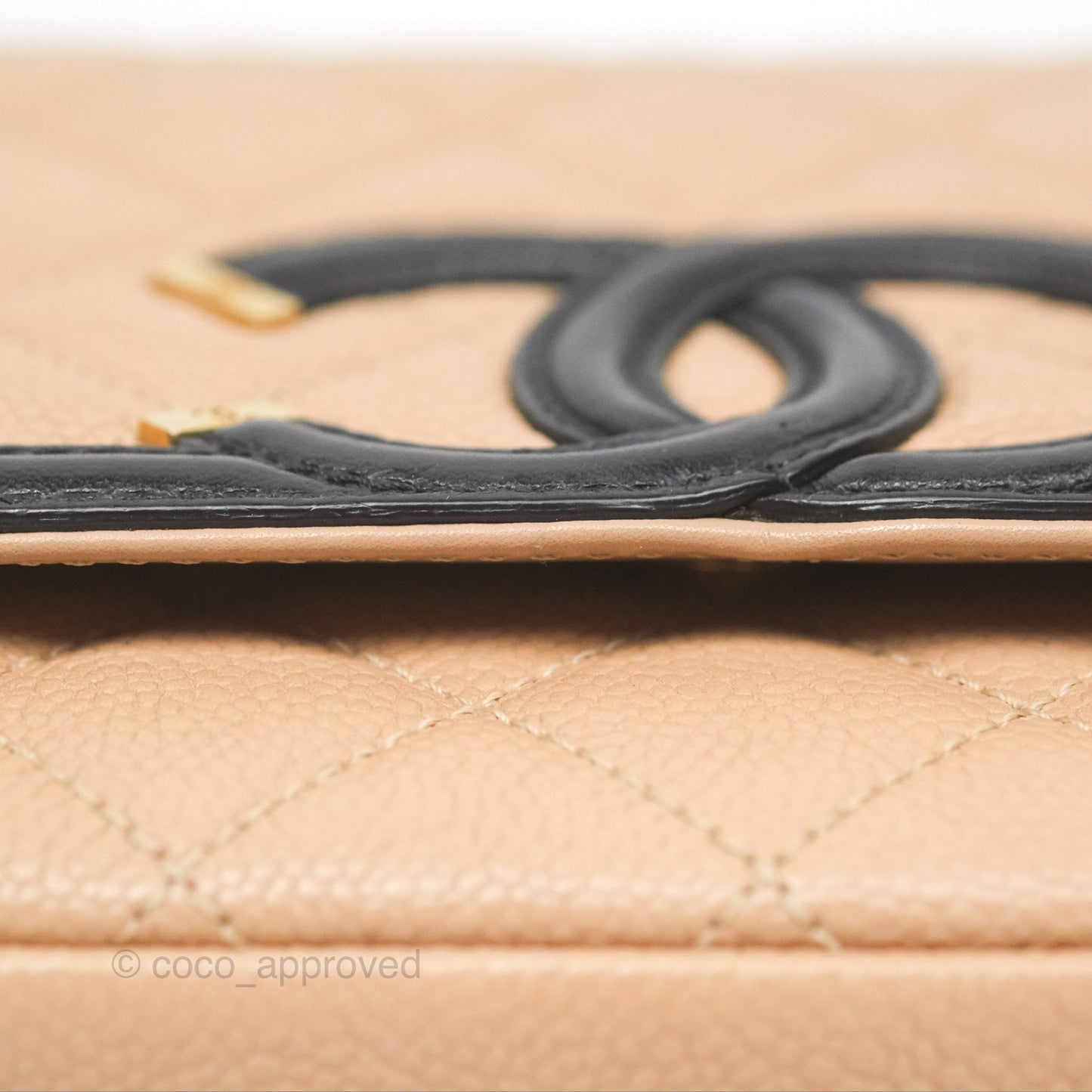 Chanel Small CC Filigree Flap Quilted Beige Black Caviar