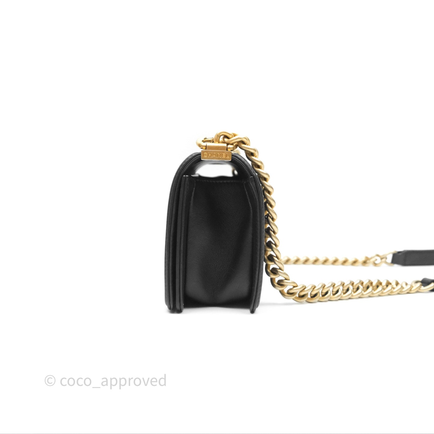 Chanel Small Boy Black Calfskin Aged Gold Hardware