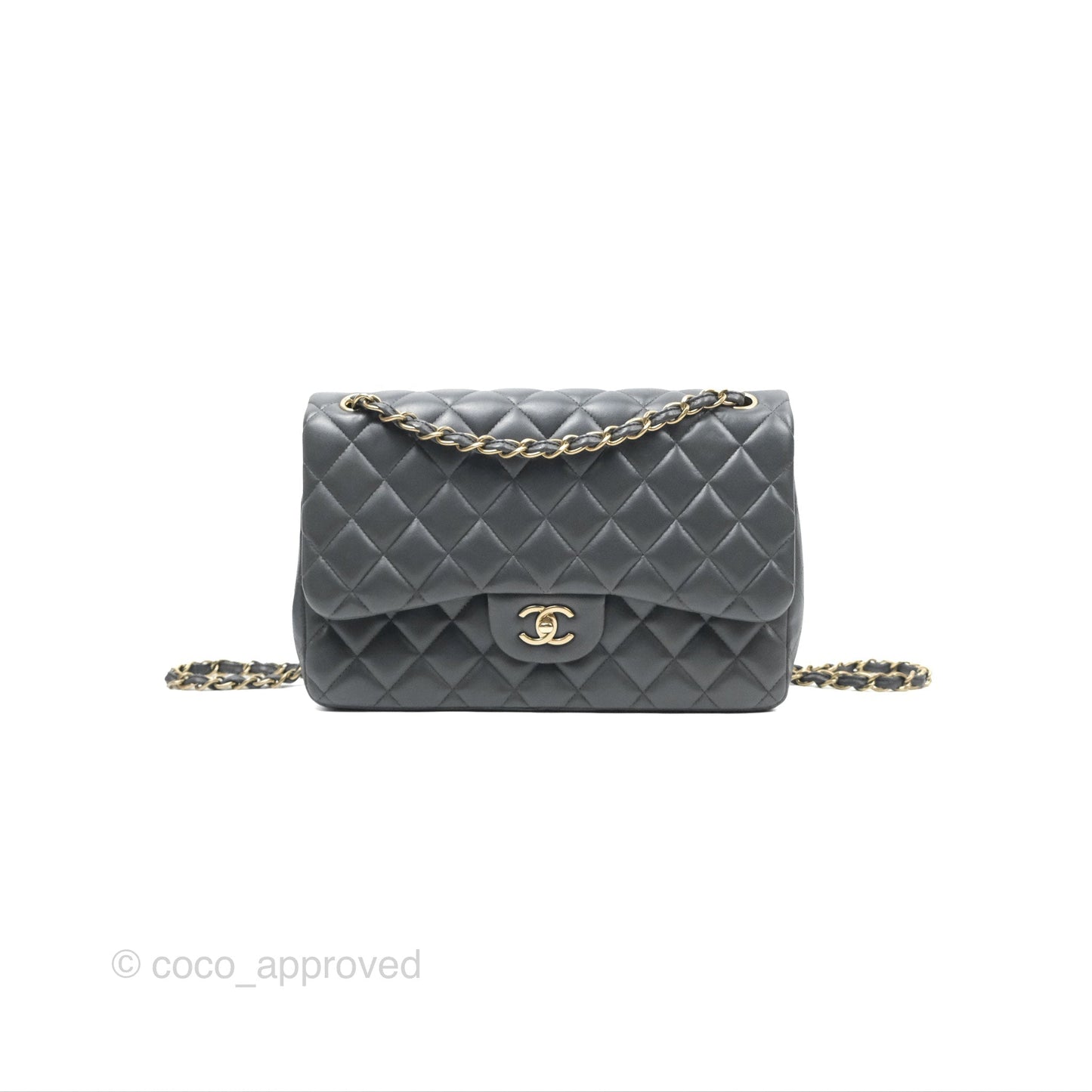 Chanel Jumbo Double Flap Dark Grey Lambskin Brushed Gold Hardware⁣⁣